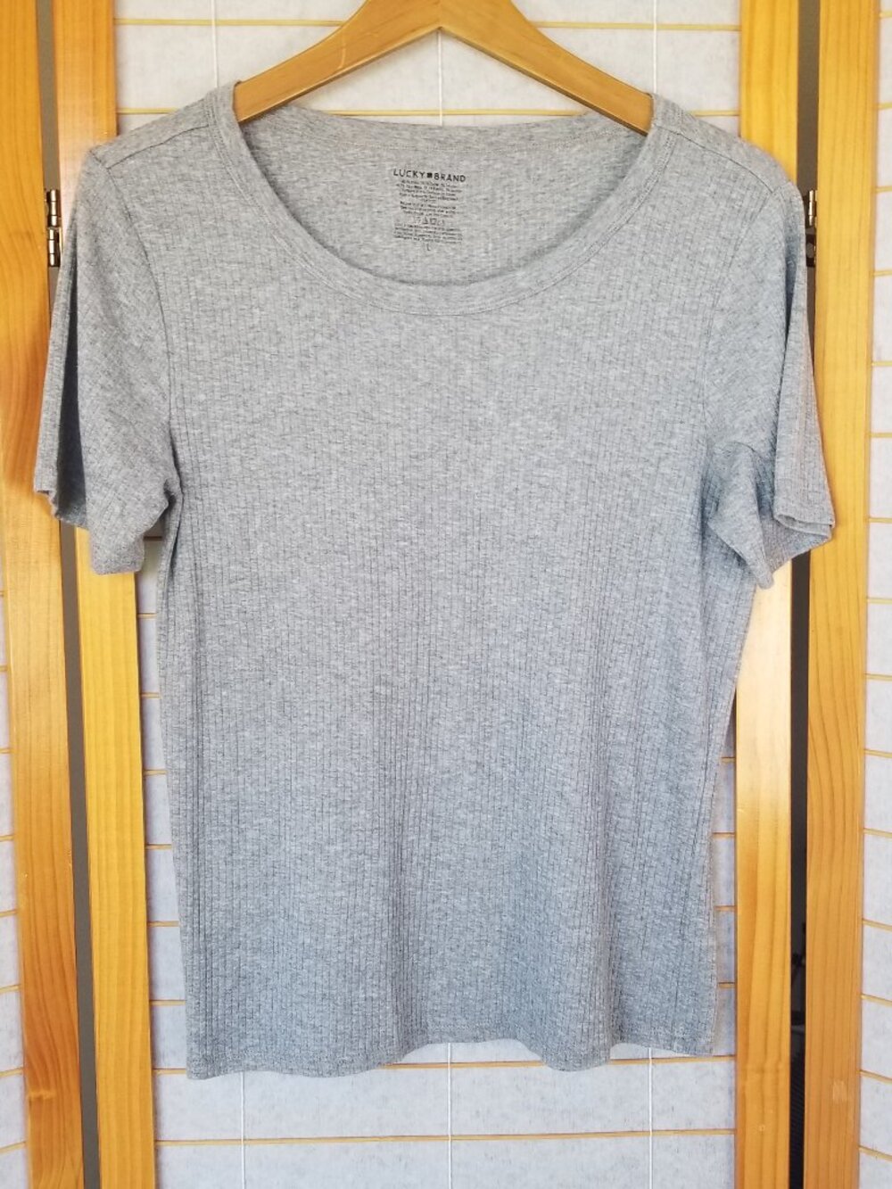 Lucky Brand Ribbed T-Shirt Short Sleeves Light Gray Size Large